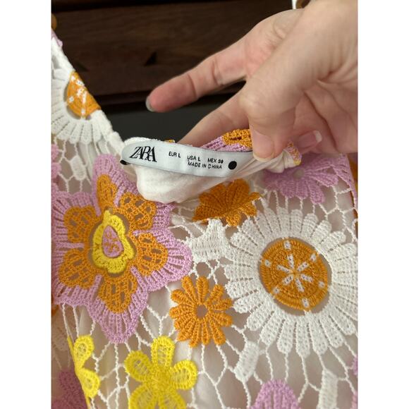 Zara Crochet floral pink and orange Long dress Size large - Picture 8 of 9